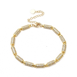 Настоящее золото 18K Браслет-цепочка из звеньев колонны из прозрачного кубического циркония, стеллаж для латунных украшений для женщин, без кадмия и без свинца, реальный 18 k позолоченный, 6-7/8 дюйм (17.5 см)
