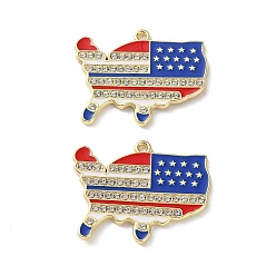 Map Подвески из сплава с эмалью ко дню независимости, с кристально горный хрусталь, золотые, карта, 28x34.5x2.5 мм, отверстие : 1.6 мм