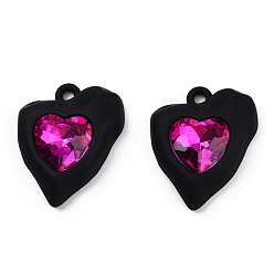 Черный Акриловые подвески краскораспылительные, со стразами, асимметричное сердце, чёрные, 18.5x15x5.5 мм, отверстие : 1.5 мм