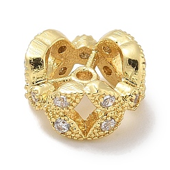 Настоящее золото 18K Реечное покрытие латунь микро паве кубический цирконий распорные бусины, долговечный, без свинца и без кадмия, плоско-круглые, реальный 18 k позолоченный, 10x5 мм, отверстие : 1 мм