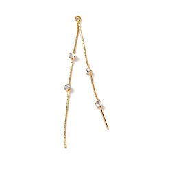 Настоящее золото 18K Большие подвески из латуни с микропейвом и прозрачным фианитом, плоская круглая кисточка, реальный 18 k позолоченный, 93x5x3.5 мм, отверстие : 1.8~2 мм