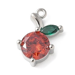 Платина Латунные микро проложить кубического циркония подвески, фруктовые прелести, стойки покрытие, долговечный, платина, 16x13x6 мм, отверстие : 1.2 мм