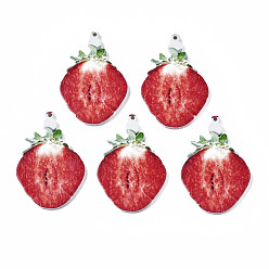 FireBrick Spray Painted Wooden Pendants, Printed, Strawberry, FireBrick, 40.5x27x2.5mm, Hole: 1.5mm