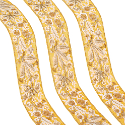 Gold 5Yards Polyester Lace Ribbon, Floral Embroidered Mesh Sewing Trim, for Garment Accessories, Gold, 1-3/4 inch(45~47mm)
