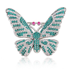 Синий Циркон Брошь из платино-цинкового сплава, булавка для лацкана со стразами, бабочка, синий циркон, 44x54 мм