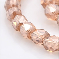 Персиковый Слойка Граненые бусины, стекло, жемчужный блеск, с гальваническим покрытием , розовые, 6x6x6 мм, отверстие : 1 мм, около 71 шт / нитка, 16.5 дюйм
