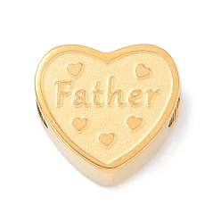 Золотой 304 из нержавеющей стали европейские шарики, бусины с большим отверстием, сердце со словом отец, золотые, 10.5x12x6 мм, отверстие : 4.5 мм