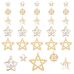 Light Gold 40 шт 5 подвески из сплава, с абс пластмассовой имитационной жемчужиной, звезда, белые, золотой свет, 26x23x7 мм, отверстие : 2.5 мм, 8 шт / стиль