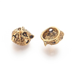 Antique Golden Tibetan Style Alloy Beads, Leopard Head, Antique Golden, 11x10x6.5mm, Hole: 1.8mm