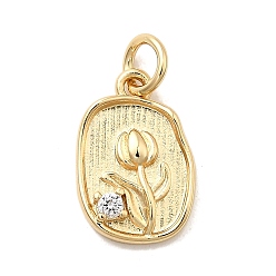 Настоящее золото 18K Латунные микро проложить кубического циркония прелести, овальные с цветком, долговечный, стойки покрытие, без свинца и без кадмия, с целью перехода в кольце, реальный 18 k позолоченный, 14x9.5x2.5 мм