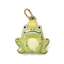 Dark Sea Green Printed 304 Stainless Steel Pendants, Frog Charms, Golden, Dark Sea Green, 17.5x15x6mm, Hole: 5mm