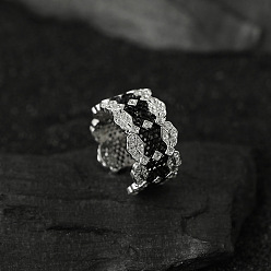 Платина Кольца-манжеты из сплава с микропаве из кубического циркония, лист, платина, внутренний диаметр: регулируемый