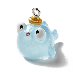 Светло-Синий Подвески из прозрачной смолы морской серии, очарование рыбы, с железной фурнитурой с платиновым покрытием, голубой, 22x19x24 мм, отверстие : 2 мм