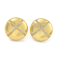 Круглые Серьги-пусеты из латуни с микропаве и прозрачным фианитом, без кадмия и без свинца, круглые, 17.5 мм