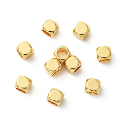 Chapado en Oro Real 18K Cuentas de latón shegrace, sin cadmio y níque y plomo, cubo, real 18 k chapado en oro, 4x4x4 mm, agujero: 2.5 mm