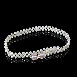 Bowknot Эластичные ремни-цепочки из белого акрила с имитацией жемчуга и пряжками из сплава, золотые, бантом, 600~800x20~30 мм