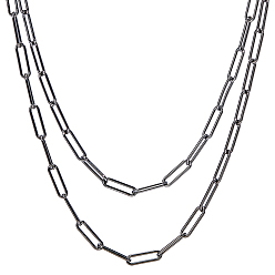 Gunmetal Brass Round Oval Paperclip Chain Necklace Making, with Lobster Claw Clasps, Gunmetal, 24.4 inch(62cm), Link: 12x3.5x0.8mm