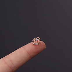 Другие Серьги-гвоздики с микропаве из кубического циркония из латуни, с 316 l хирургическими штифтами из нержавеющей стали, розовое золото , сердце, 6 мм