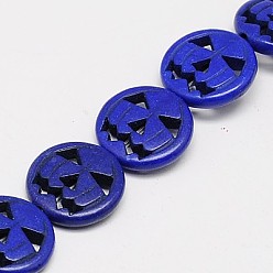 Темно-Синий Синтетических нитей бирюзовые бусы, окрашенные, тыква тыква джек о фонарь джек о фонарь, темно-синий, 15x3.5 мм, отверстие : 1 мм, около 27 шт / нитка, 15.35 дюйм