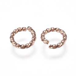Розовое Золото 304 из нержавеющей стали открыты кольца прыжок, витых круглых, розовое золото , 18 датчик, 6x1 мм, внутренний диаметр: 4 мм