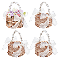 Beige 6Pcs Plastic Flower Baskets with Handle, Storage Baskets, Beige, 135x185mm