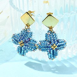 Стально-синий 304 серьги-гвоздики в форме звезды из нержавеющей стали с бисерным стеклом, золотые, стальной синий, 38.5~40x25.5 мм