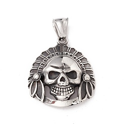 Antique Silver 304 Stainless Steel Pendant, Skull, Antique Silver, 32x27.5x8mm, Hole: 8mm