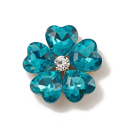Голубой Сплав кабошонов, со стеклянными стразами, светлое золото, цветок, голубой, 19x19x5.5 мм