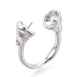 Платинированный Настройки латунных манжетных колец, за половину пробурено бисера, без кадмия, без никеля и без свинца, Реальная платина, штифты : 0.8 мм, 8.3 мм, внутренний диаметр: 15.8 мм