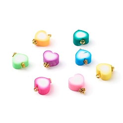 (52) Непрозрачная лаванда Подвески из полимерной глины, с латунной фурнитурой , сердце, золотые, разноцветные, 14x10x5 мм, отверстие : 2 мм