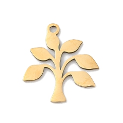 Настоящее золото 18K 201 подвески из нержавеющей стали, Дерево прелести, реальный 18 k позолоченный, 17x15.5x1 мм, отверстие : 1.4 мм