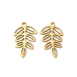 Золотой 201 подвески из нержавеющей стали, лазерная резка, полый, лиственные ветки прелести, золотые, 20x12.5x1 мм, отверстие : 1.4 мм