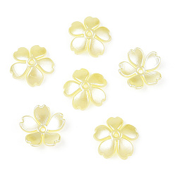 Champagne Yellow Spray Paint ABS Plastic Imitation Pearl Beads Caps, Flower 5 Petals, Champagne Yellow, 14x15x4mm, Hole: 1.5mm