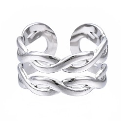 Stainless Steel Color Non-Tarnish 304 Stainless Steel Twist Wrap Open Cuff Ring, Chunky Hollow Ring for Women, Stainless Steel Color, US Size 6 3/4(17.1mm)