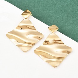 Настоящее золото 18K 304 серьги-гвоздики с ромбами из нержавеющей стали, ионное покрытие (ip), реальный 18 k позолоченный, 57.5x46.5 мм