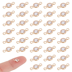 Light Gold 100 подвески-соединители из прозрачного кубического циркония из сплава, плоские круглые ссылки, золотой свет, 10x4.5x2.5 мм, отверстие : 1.2 мм