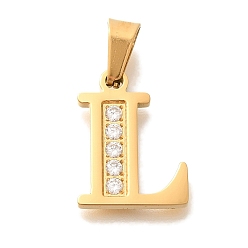 Letter L Ионное покрытие (ip) 304 подвески из нержавеющей стали со стразами, Письмо L, 17~19x10.5~18x2 мм, отверстие : 6.5x3.5 мм