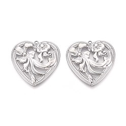 Нержавеющая Сталь Цвет 304 подвески в форме полого цветочного сердца из нержавеющей стали, не тускнеет, цвет нержавеющей стали, 36.5x36.5x3 мм, отверстие : 1.8 мм