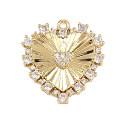 Настоящее золото 18K Латунные микро проложить кубического циркония подвески, сердце прелести, стойки покрытие, долговечный, без кадмия и без свинца, реальный 18 k позолоченный, 20x19x3 мм, отверстие : 1.4 мм