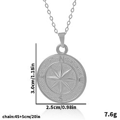 Серебро 304 Женские кулоны-компасы из нержавеющей стали, серебряные, 17.72 дюйм (45 см)
