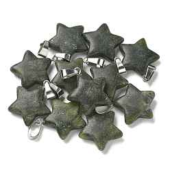 Southern Jade Подвески из натурального южного нефрита, подвески-звезды 201 с защелками из нержавеющей стали, цвет нержавеющей стали, 22x20x6 мм, отверстие : 3x5.5 мм