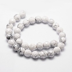 Howlite Natural Howlite Beads Strands, Faceted, Round, 10mm, Hole: 1mm, about 37pcs/strand, 14.9 inch~15.1 inch