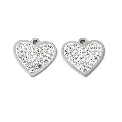 Сердце 201 из нержавеющей стали горный хрусталь подвески, с эмалью, цвет нержавеющей стали, сердце, 12.5x13.5x2 мм, отверстие : 1.2 мм