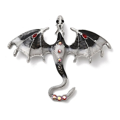 Черный Эмалированный сплав со стразами, большие подвески, птерозавр, платина, чёрные, 56x67x7.5 мм, отверстие : 5.5 мм