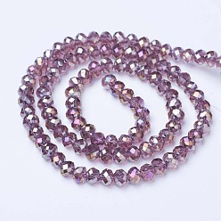 Old Rose Electroplate Glass Beads Strands, AB Color Plated, Faceted, Rondelle, Old Rose, 6x5mm, Hole: 1mm, about 85~88pcs/strand, 16.1~16.5 inch(41~42cm)