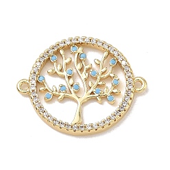 Golden Brass Micro Pave Cubic Zirconia Links, Cadmium Free & Lead Free, Flat Round with Tree of Life, Golden, 24x19x2mm, Hole: 1mm