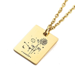 Рак Цветок на день рождения 304 подвески из нержавеющей стали для женщин, кабель ожерелья цепи, реальный 18 k позолоченный, рак, 17.72 дюйм (45 см), Кулон : 17x13 мм