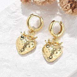 Настоящее золото 18K Латунные серьги-кольца без свинца и кадмия, долговечный, стойки покрытие, клубника, реальный 18 k позолоченный, 37x17 мм