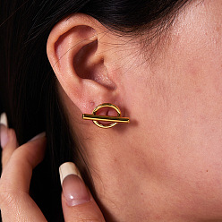 Настоящее золото 18K 304 плоские круглые серьги-гвоздики неправильной формы из нержавеющей стали, реальный 18 k позолоченный