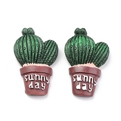 Dark Green Opaque Resin Cabochons,  Cactus with Word Sunny Day, Dark Green, 39x24x9mm